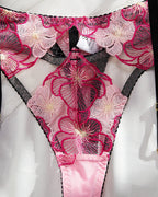 Sexy Deep V Colorblock Floral Embroidered Body-shaping See-through Lingerie and Garter Belt Set