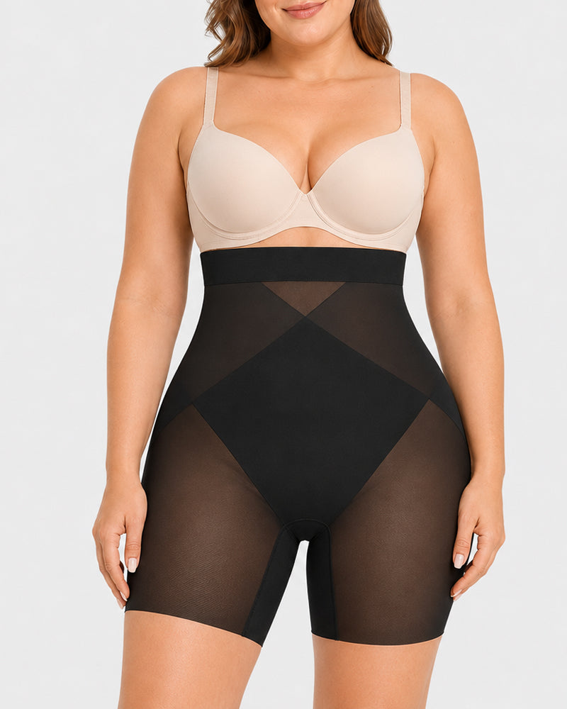 High Waist Tummy Control X-shaped Mesh Breathable Shaping Shorts