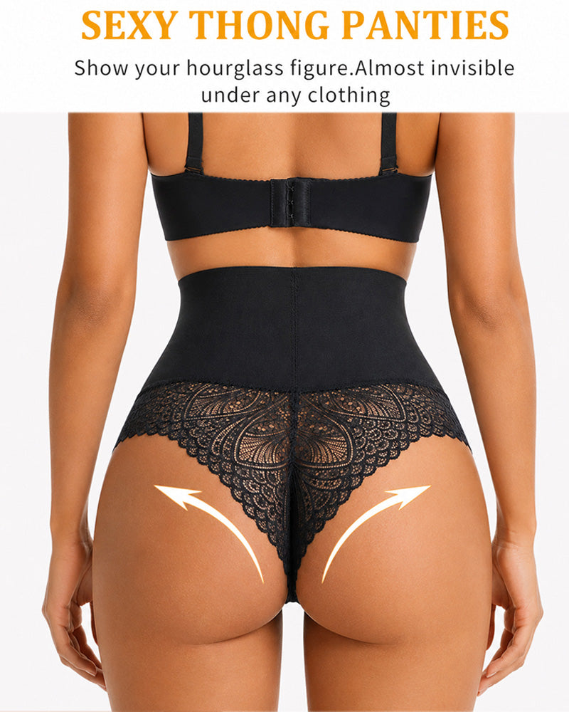 2-Pack High Waist Elastic Tummy Control Lace Hip Lift Shaping Thongs