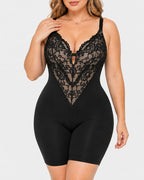 Women's V Neck Lace Stretch Seamless Bodysuit Shapewear