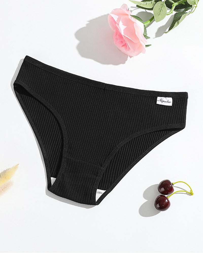 Women's Solid Color Vertical Striped Knit Stretch Seamless Thong
