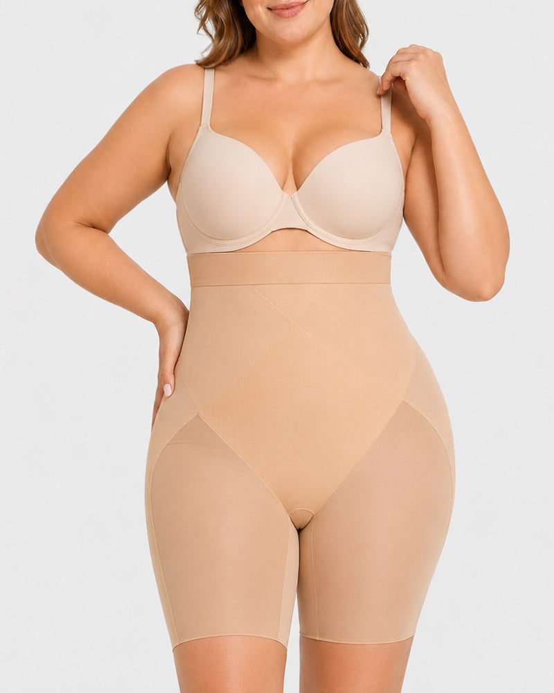 High Waist Tummy Control X-shaped Mesh Breathable Shaping Shorts