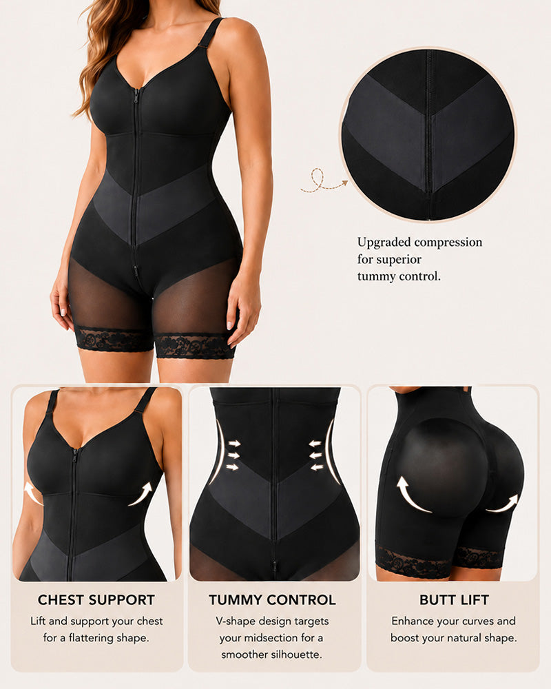 Women Tummy Control V-shaped Elastic Band with Zipper Closure Shapewear