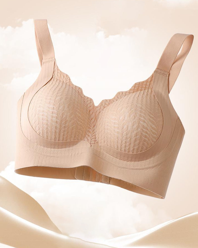 Casual Seamless Wavy Edge Wide Shoulder Straps Underwire Push-up Breathable Bra