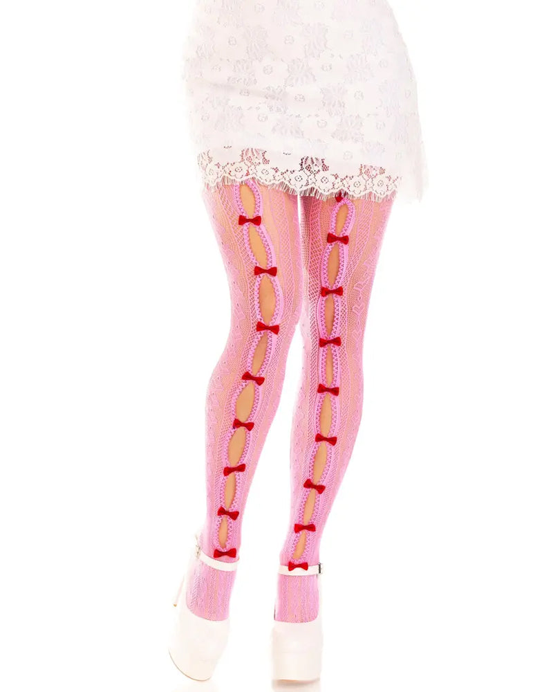 Sexy see-through mini bow-decorated openwork pantyhose