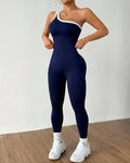 Women's One-Shoulder Knitted Sleeveless Slimming and Buttock-Lifting Sports Yoga Jumpsuit