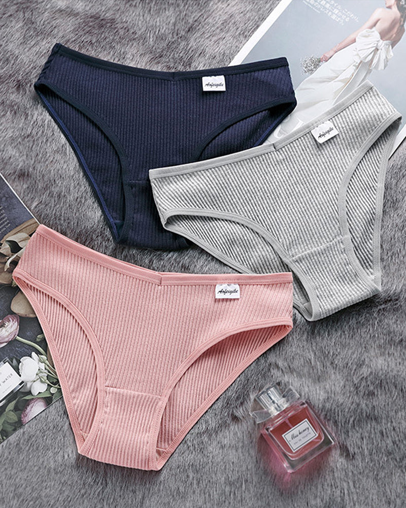Women's Solid Color Vertical Striped Knit Stretch Seamless Thong