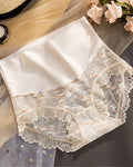 Women's Flower Embroidered Lace High-waisted Tummy-control Breathable Seamless Briefs