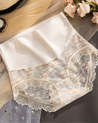 Women's Flower Embroidered Lace High-waisted Tummy-control Breathable Seamless Briefs