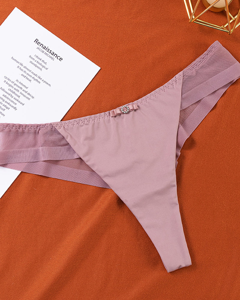 Sexy Ice Silk Nude Seamless See-Through Mesh Thong