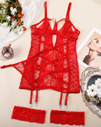 Sexy See-through Mesh Backless Tie-up Slip Dress Set