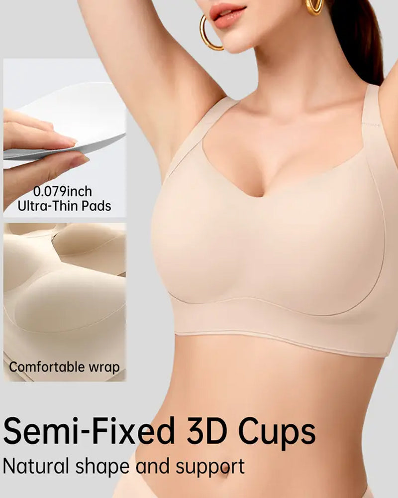 Women's Wire-free Seamless Double-layer Lifting Shoulder Straps Full Cup Push-up Jelly Bra