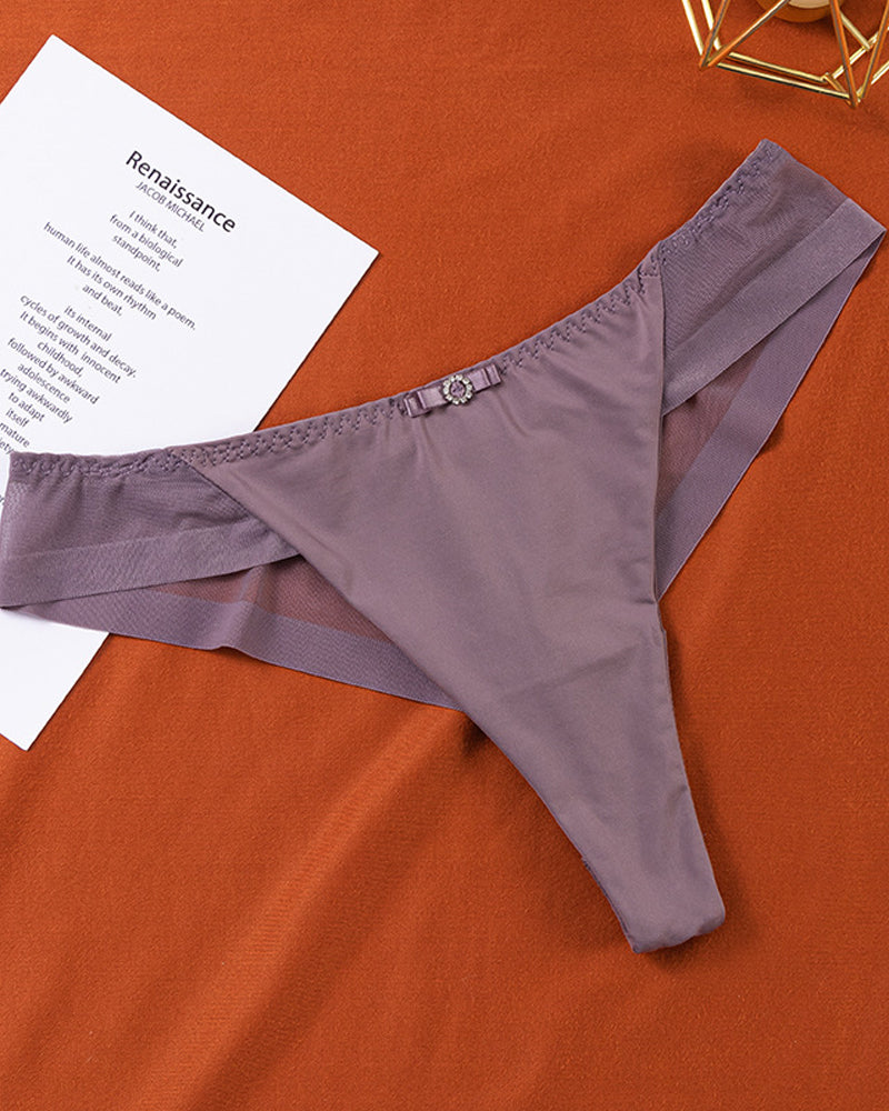 Sexy Ice Silk Nude Seamless See-Through Mesh Thong