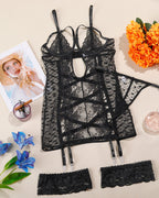 Sexy See-through Mesh Backless Tie-up Slip Dress Set