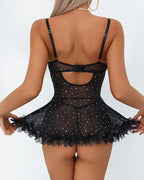 Sexy French-style Lace Mesh Sequined Lingerie Set