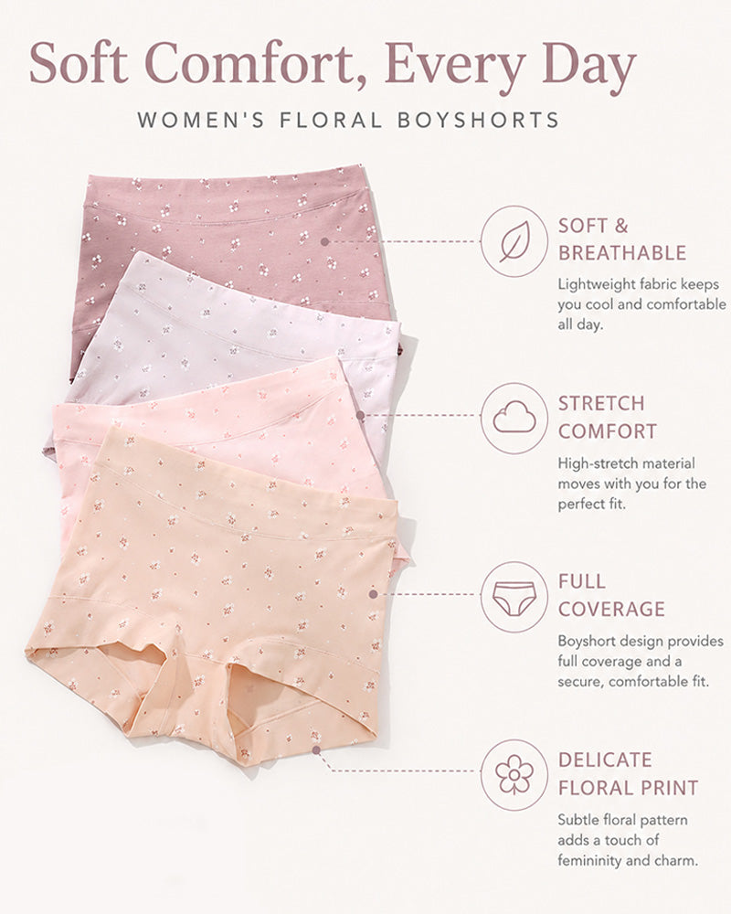 Pure Cotton Floral Print Tummy Control Seamless Breathable Boxer Briefs