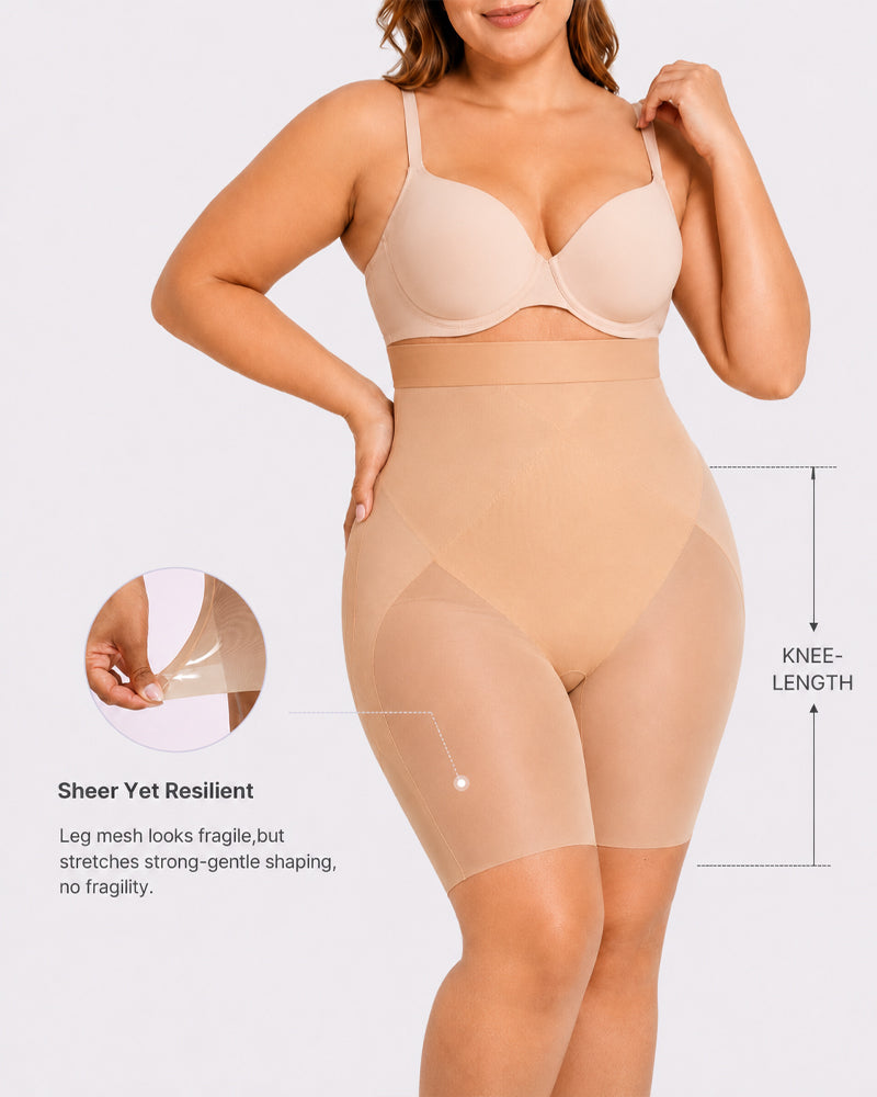 High Waist Tummy Control X-shaped Mesh Breathable Shaping Shorts
