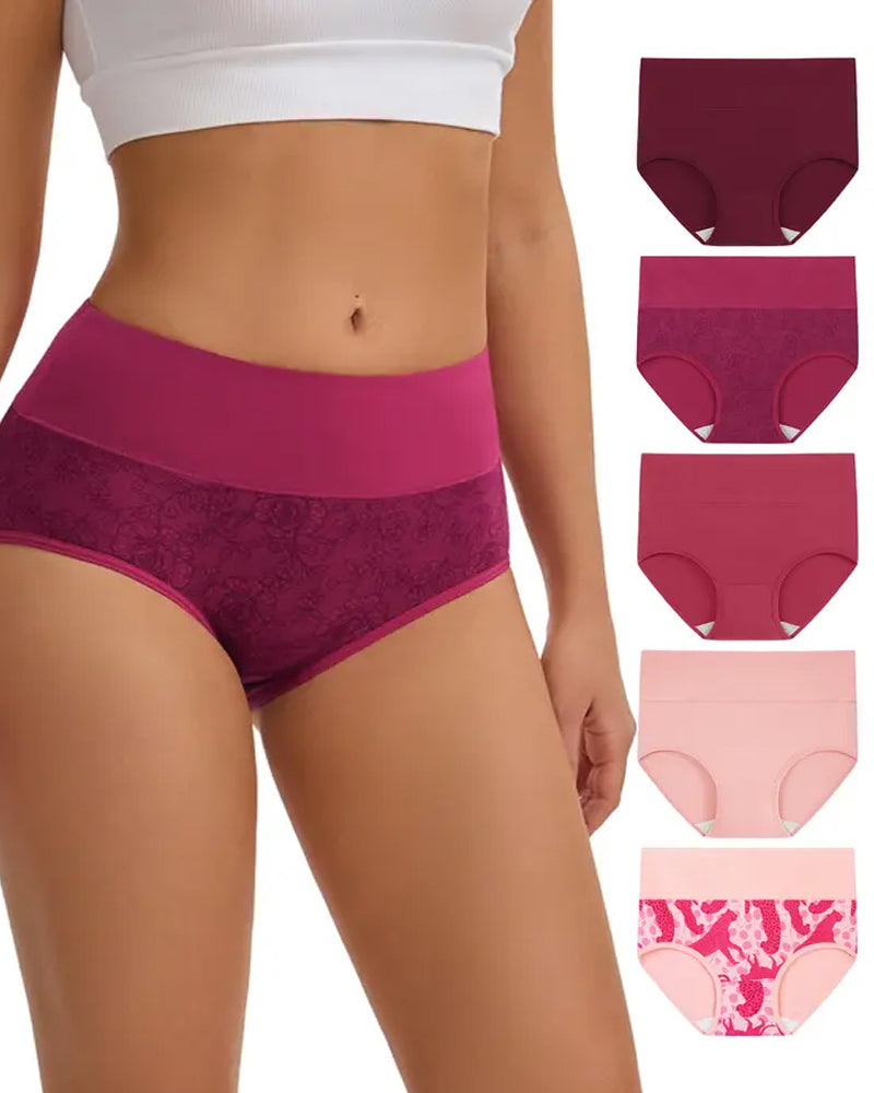 5-Pack Women's High-waisted Pure Cotton Soft Breathable Printed Panties