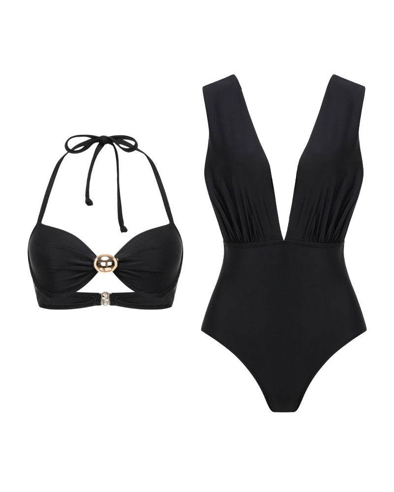Beach Vacation Deep V One-piece Swimsuit and Cover-up