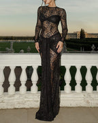 Sexy Form-fitting Lace Bodycon Long-sleeved Round Neck Dress