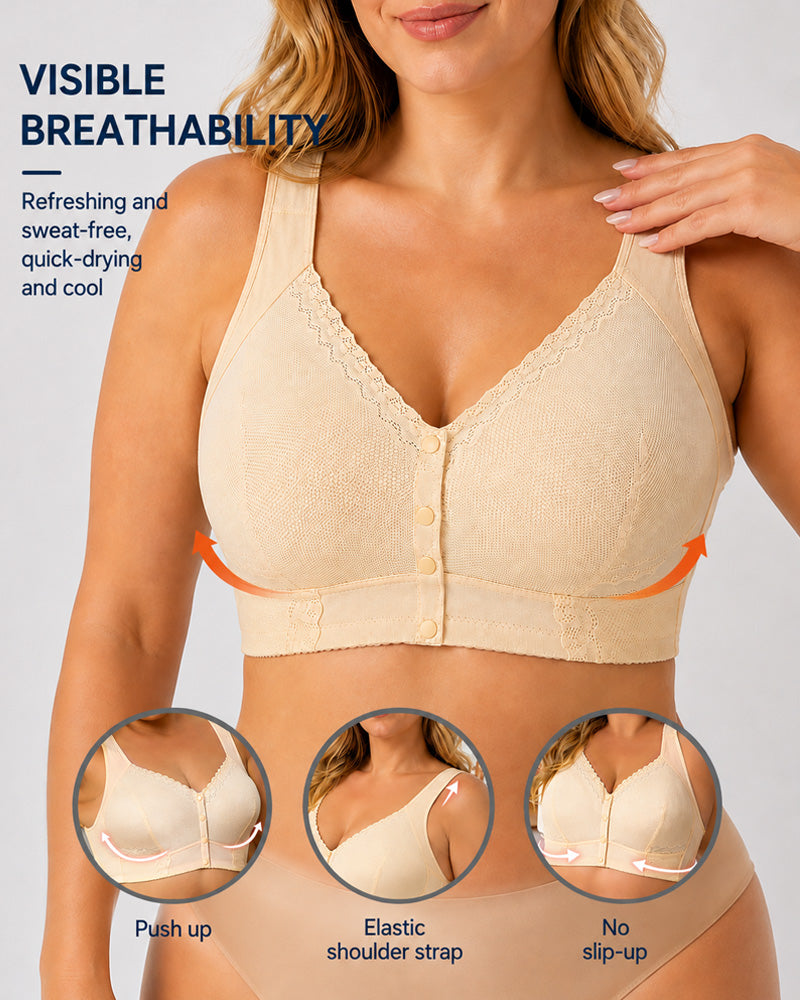 Plus Size Front-Close Seamless Wire-Free Full Cup Breathable Bra