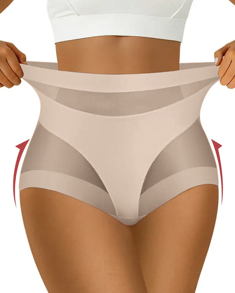 Women's High-Waisted Mesh Panel Elastic Breathable Seamless Invisible Panties