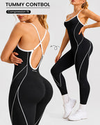 Women's Colorblock U-Neck High Elastic Sleeveless Yoga Fitness Jumpsuit