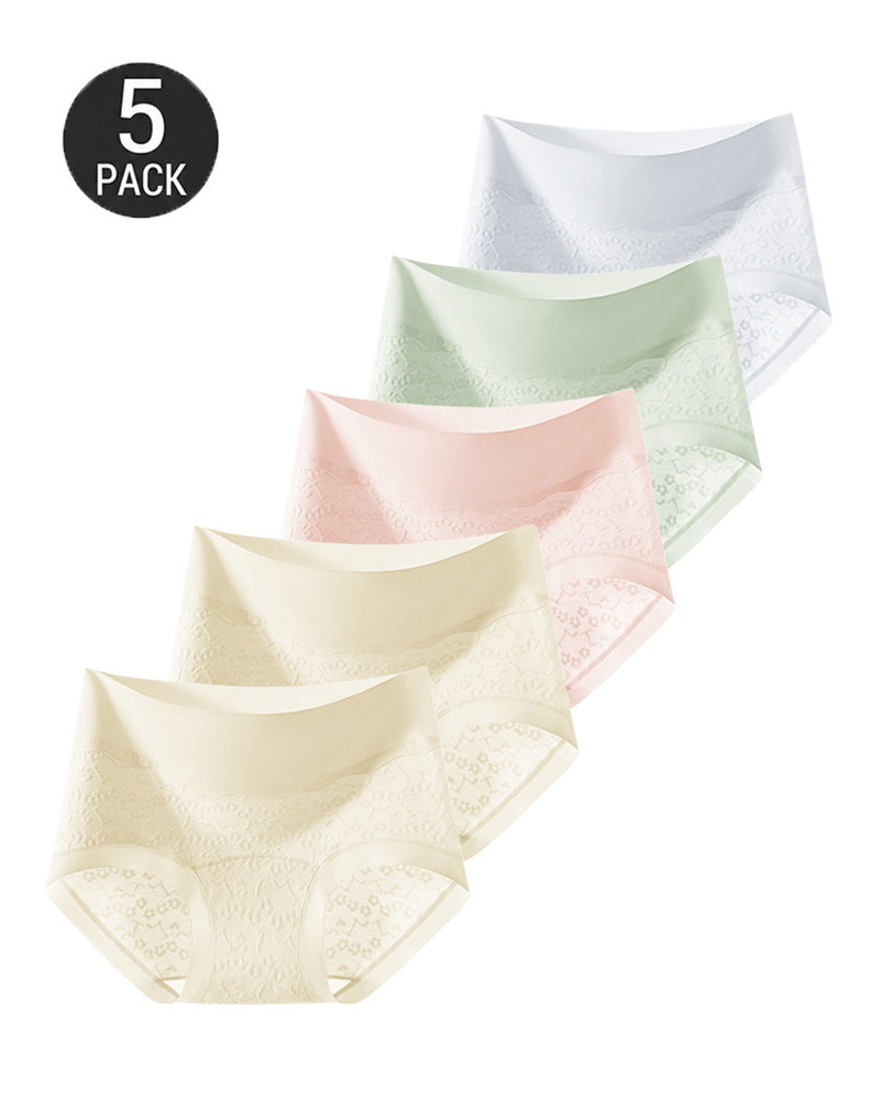 5-Pack Pure Cotton High Waist Tummy Control Jacquard Briefs