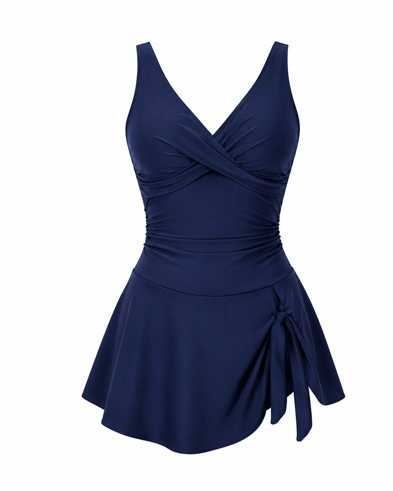 Deep V Crossover Swimsuit Dress