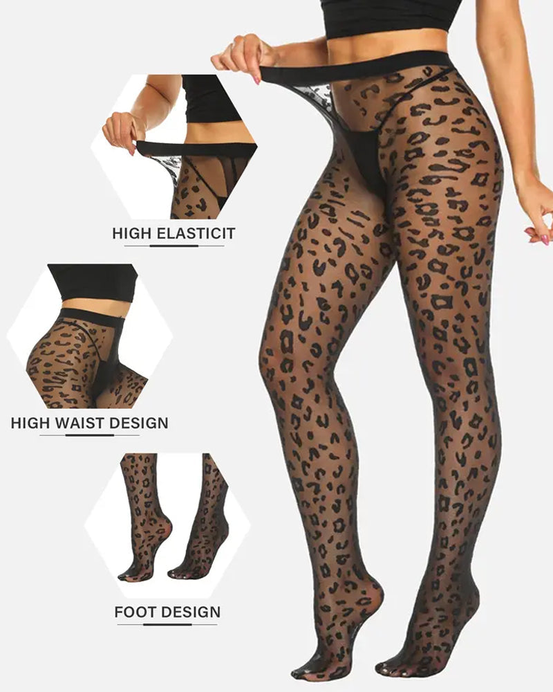 Two Pack High Waist Ultra Thin Leopard Print Sheer Tights Pantyhose