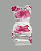 Beach Vacation Floral Print Strapless Top and Tight Skirt Set