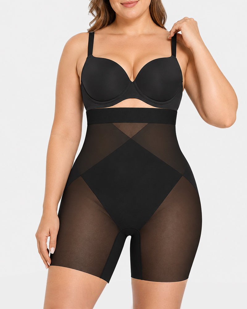 High Waist Tummy Control X-shaped Mesh Breathable Shaping Shorts