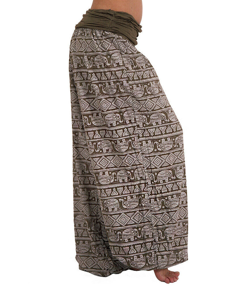 Casual Loose Retro Print Wide-leg Pants