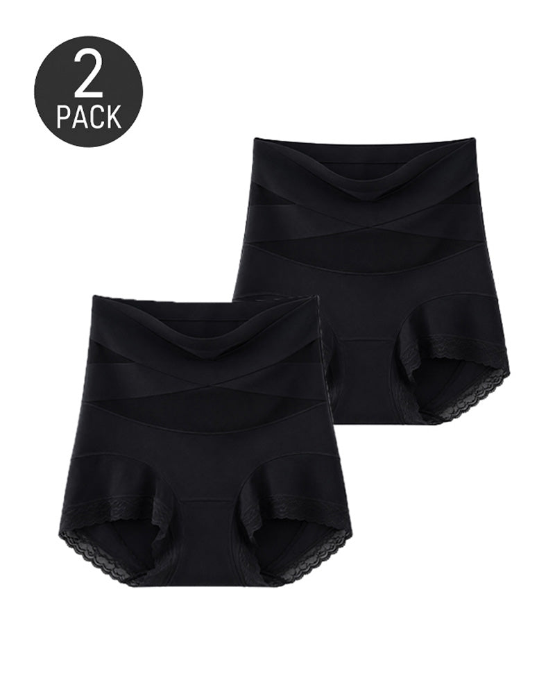 2-Pack High Waist Tummy Control Seamless Cross-over Sheer Mesh Boxer Briefs