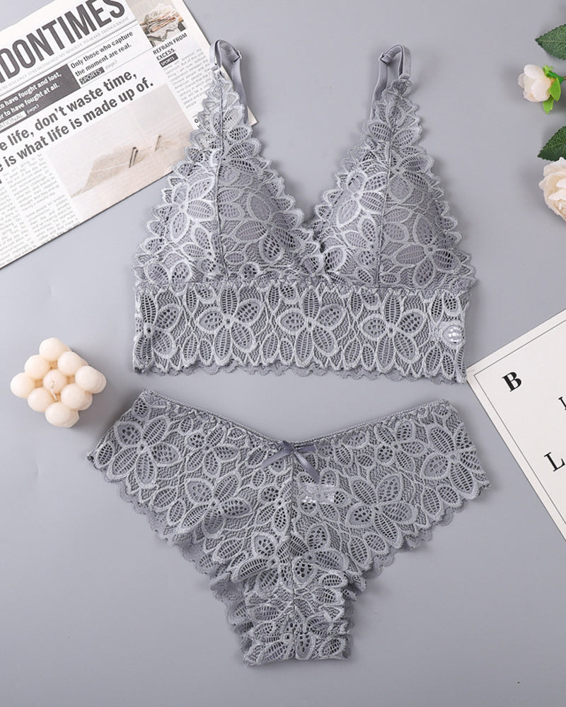 Sexy Deep V Lace Wire-Free Push-Up Bra and Panty Set