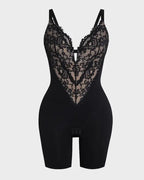 Women's V Neck Lace Stretch Seamless Bodysuit Shapewear