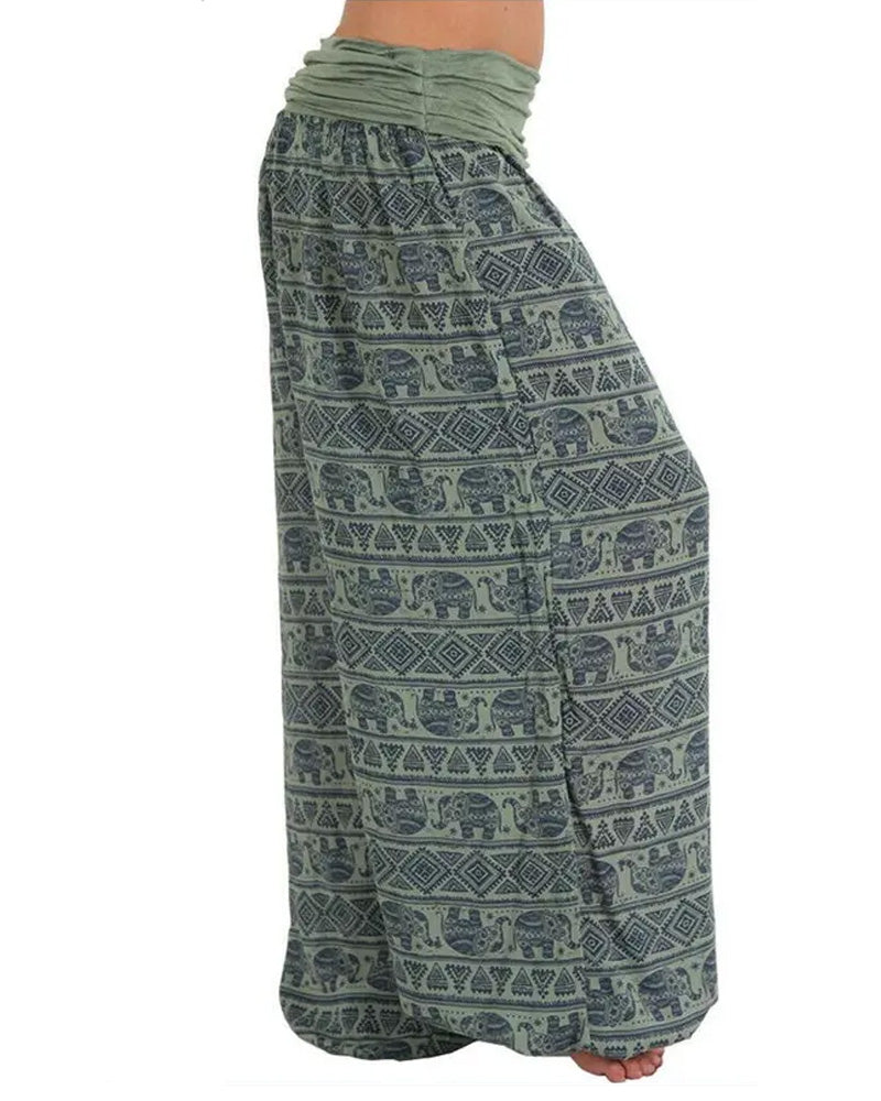 Casual Loose Retro Print Wide-leg Pants