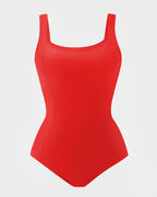 Square Neck Lace-Up Back Sculpting Swimsuit