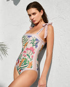 Reversible Tie-Strap Floral One-Piece Swimsuit