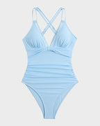 V-Neck Hollow Trim Knotted One-Piece Swimsuit