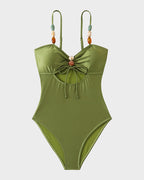 Stylish Beaded Satin Cut-Out Swimsuit