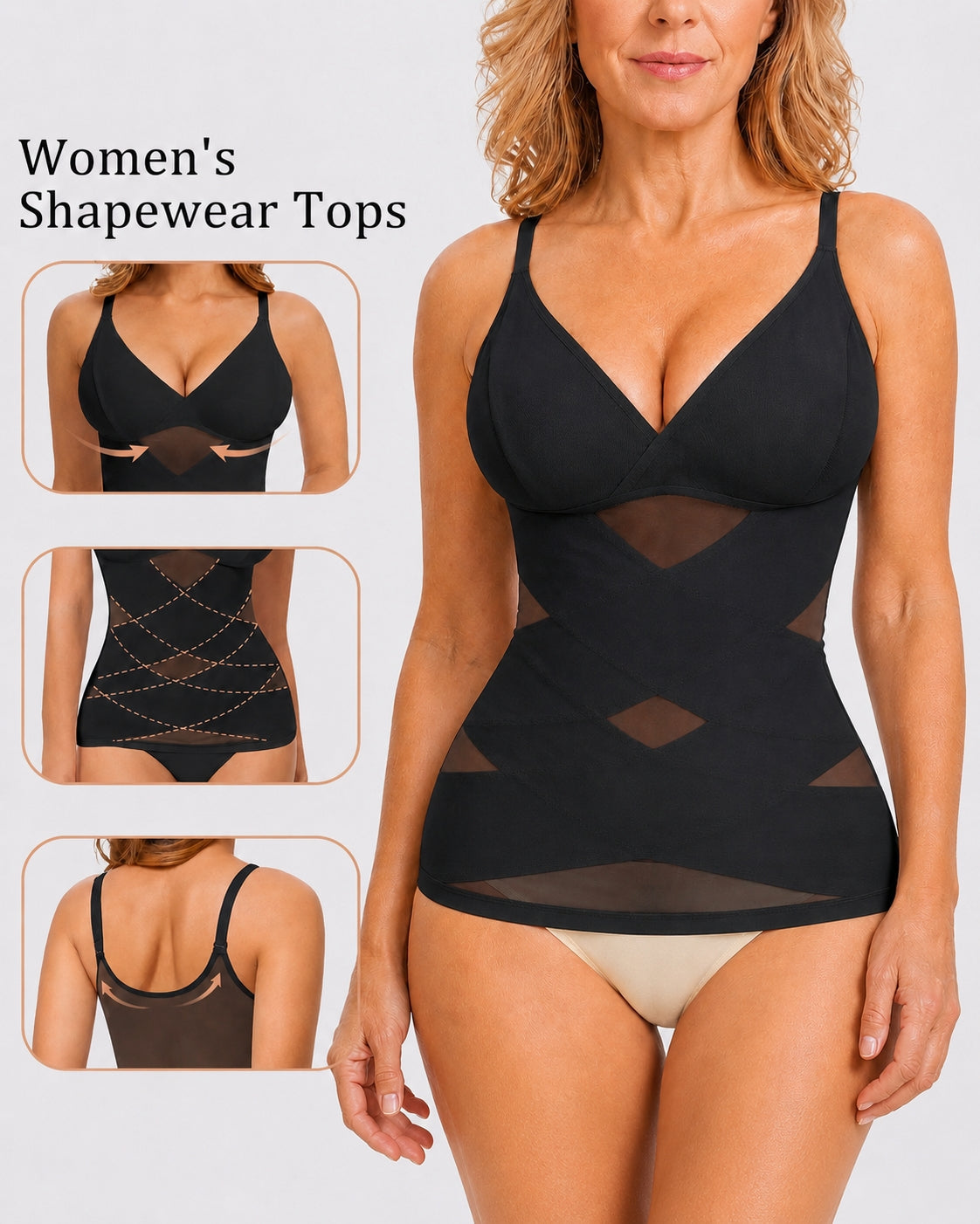 Women's V Neck Cross Mesh Breathable Shaping Camisole