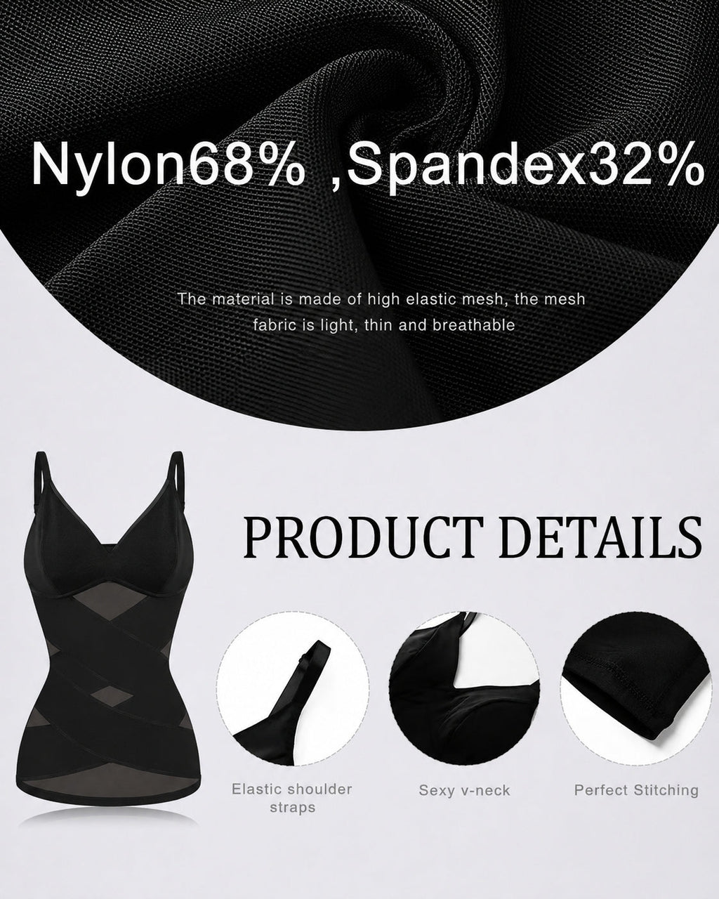 Women's V Neck Cross Mesh Breathable Shaping Camisole