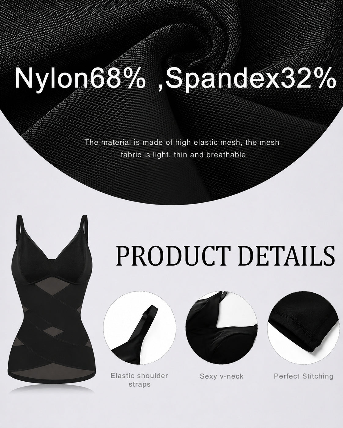 Women's V Neck Cross Mesh Breathable Shaping Camisole