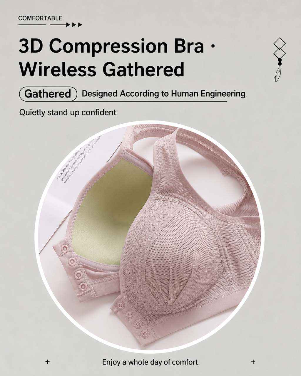 Three-Pack Front-Close Jacquard Full Cup Wire-Free Seamless Bra
