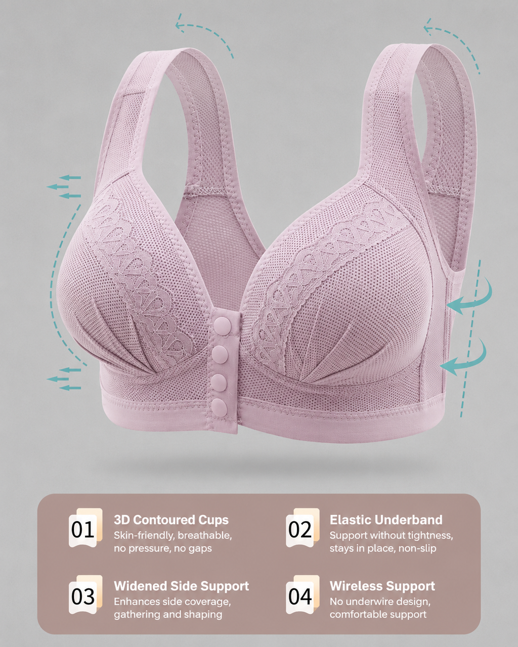 Three-Pack Front-Close Jacquard Full Cup Wire-Free Seamless Bra