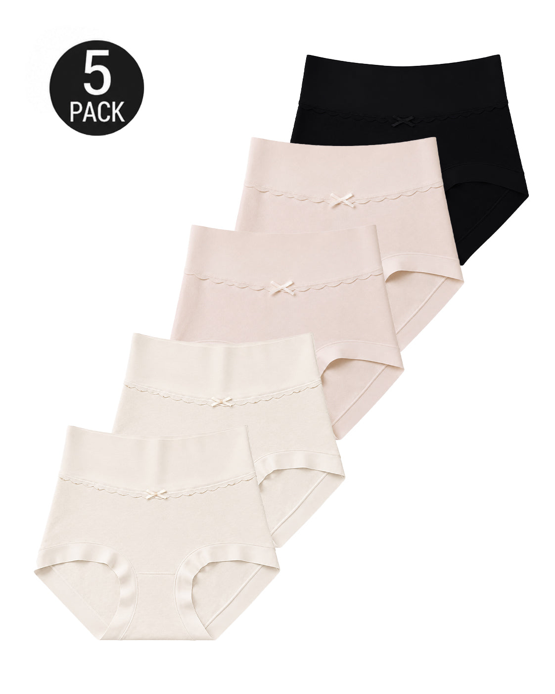 Five-Pack Pure Cotton High Waist Tummy Control Seamless Breathable Briefs