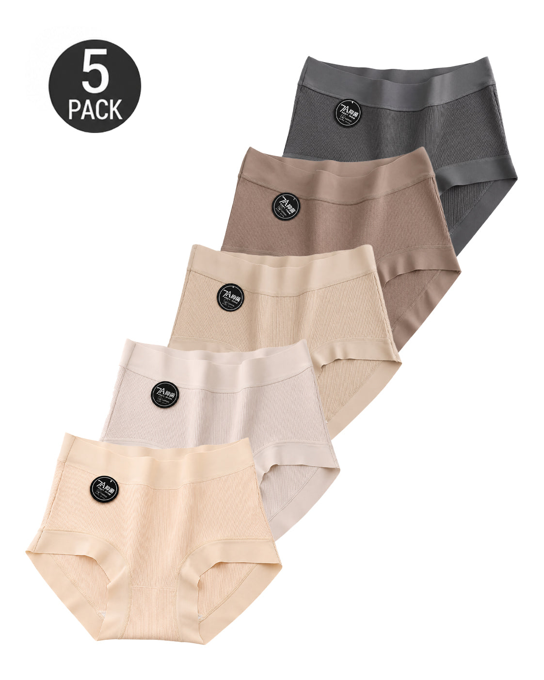 5-Pack High Waist Ribbed Pure Cotton High Elastic Briefs
