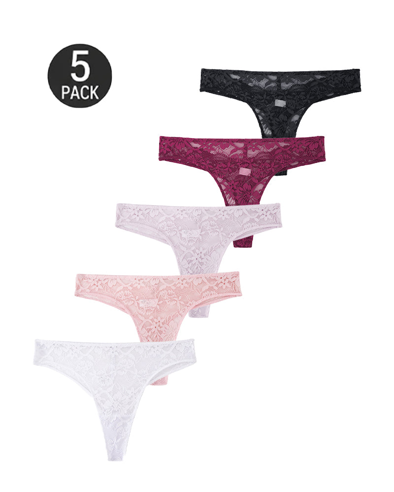 5-Pack Sexy Lace Openwork Seamless Thongs