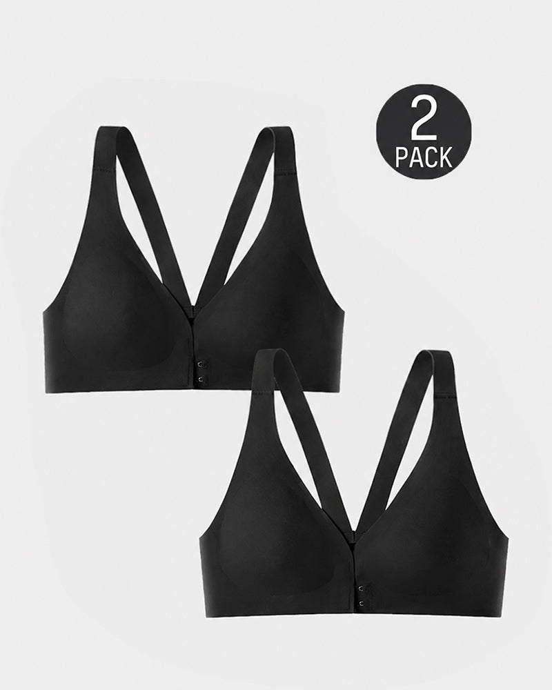 2-Pack Front Closure Deep V Seamless Push-up Wireless Bra